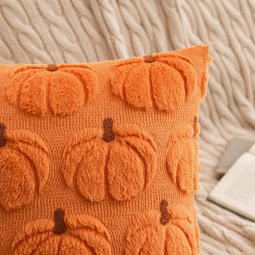 MIULEE Fall Pumpkin Pillow Covers Fall Decor Orang Brown Stem 18x18 - color: Orang Brown Stem, size: 18" x 18" (Pack of 2)