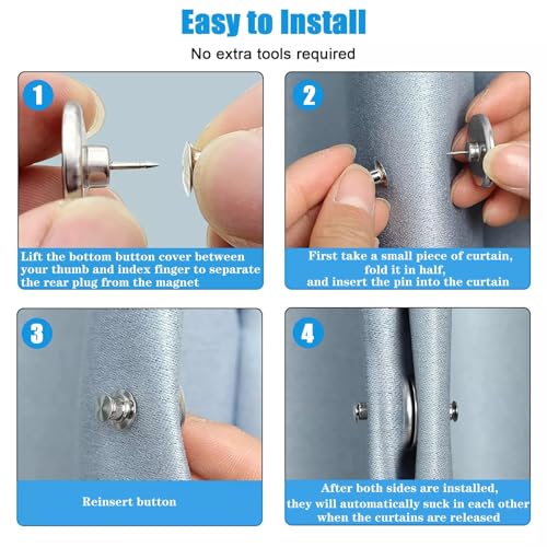20 Pairs Magnetic Curtain Clips with Tacks - Strong Double Sided Curtain Magnets Closure - 0.8" No-Tool Weighted Magnets for Curtains Prevent Light Leaking & Secure Drapes for Home, Bedroom, Office - color: 20 Pairs
