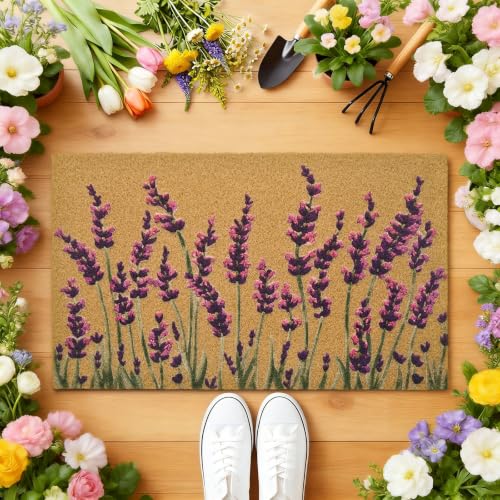 Lavender Floral Front Door Mat Non-Slip Welcome Doormat, 17x29 in - color: Lavender Floral