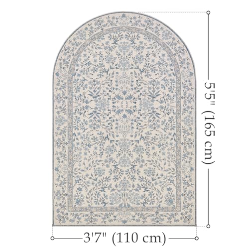 jinchan 4x6 Washable Entryway Area Rug, Vintage Blue Floral Non-Slip - color: Blue/Cream, size: 3'7" x 5'5" (U-Shape)