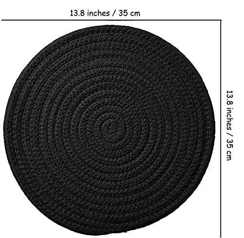 Set of 6 Round Woven Placemats,13.8 inch Cotton Plate Chargers Black Thick Tablemats Braided Tablemats for Dining Rattan Mats Weave Placemats for Table Decoration - color: Black, size: Round Set of 6