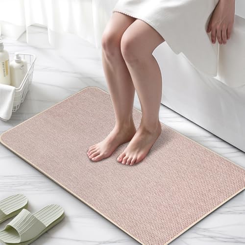 2 Pack Bathroom Rugs 17x27Inch, Thin Bath Mat with Rubber Backing Non-Slip, Absorbent,Quick Dry Machine Washable, Home Decor Accessories Cozy Cloth Bathroom Mat fit Under Door/Sink/Tub/Shower-Biege - color: Biege, size: 17"x27"-2 PACK