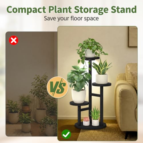LASZOLA Wood Small Plant Stand Table Indoor Tall with Lights, 3 Tier Black - color: Black with Light, size: 3 Tier