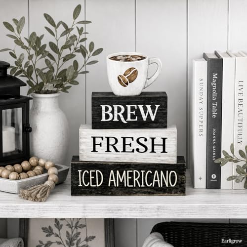 Farmhouse Coffee Table Decor, 4pcs Coffee Bar Sign Decor - style: Coffee