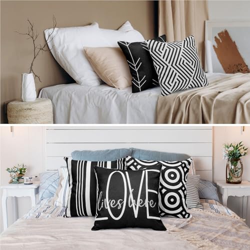 Flutesan 12 Pcs Pillow Covers 18x18 Geometric Linen for Couch, Black - color: Black