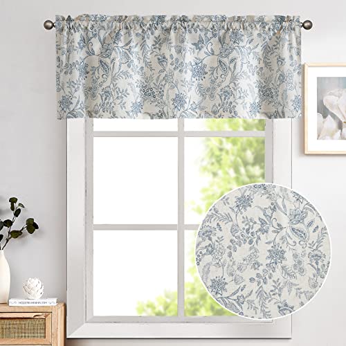Vangao Floral Valances for Windows Forest Blue W50 X 16L 1 Panel - color: Forest Blue, size: 50"W x 16"L (Pack of 1)