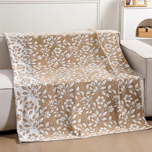 Hahafelt Brown Flower Chenille Throw Blanket 50x60 Soft Couch - color: Brown, style: Flower