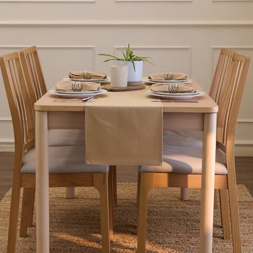 Encasa XO Table Runner, Cotton Canvas Dining Runner 13"x72" - color: Light Beige, size: 13x72 in