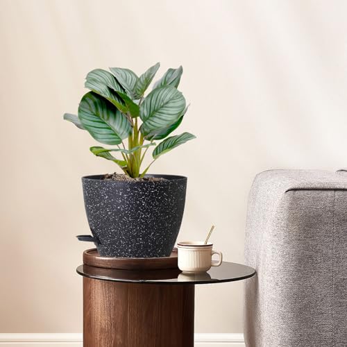 WSMKSZ 10 inch Self Watering Pots, Planter, Plant Pots with Mesh Drainage Holes for Indoor Outdoor House Plants and Garden, Pack of 2 Plastic Flower Pots with Deep Reservoir, Speckled Black - color: Speckled Black, size: 10inch 2pcs
