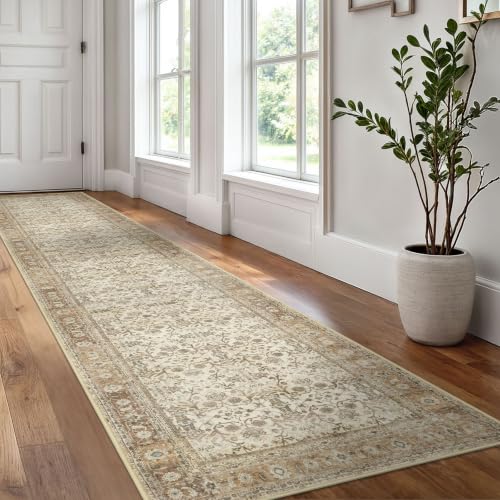 SIILOOM 2.6x12 Washable Runner Rug, Non Slip Area Rug for Hallway Kitchen - color: Beige/Brown, size: 2'7" x 12' (Runner)