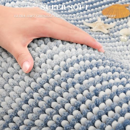 BSICPRO Bathroom Rugs Sets 2 Piece, Non Slip Striped Bath Mats, Fog Blue - color: Fog Blue, size: 20" x 32" Plus 16" x 24"