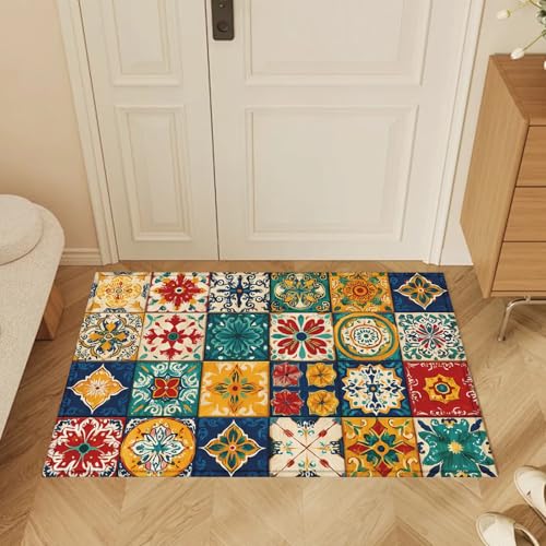 Mexican Talavera Bath Mat Rug, Door Mat Doormat Entrance Non-Slip Bathroom Rugs for Entryway Bathroom Kitchen 17 x 30 Inch - color: Mexican Talavera