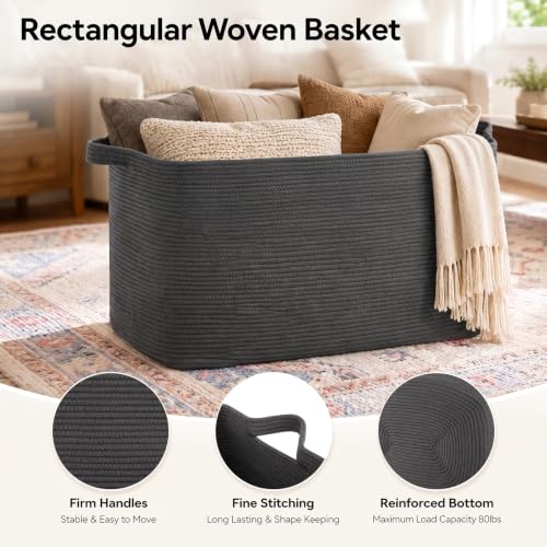 OIASKET 108L Extra Large Blanket Basket Living Room, 24.8" x 16.2" x 16.2" - color: Dark Grey, size: 24.8" x 16.2" x 16.2"