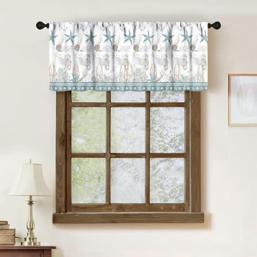 Nautical Coastal Valance,Tropical Ocean Shells Undersea Animal Coral Window Treatments for Bedroom Living Room Bathroom 1 Piece,54x18 Inch - color: Coastal-3