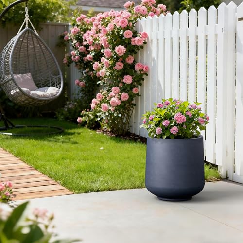 Kante Large Round Curved Charcoal Concrete Planter 16.5" Dia, Outdoor - color: Charcoal, size: 16.5" D