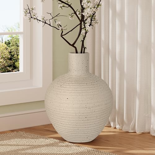 Oakrain Large Flower Vase with Groove Texture, 17" Tall Floor Vase, White - size: 17 Inch