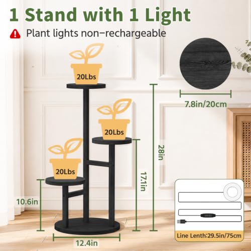 LASZOLA Wood Small Plant Stand Table Indoor Tall with Lights, 3 Tier Black - color: Black with Light, size: 3 Tier