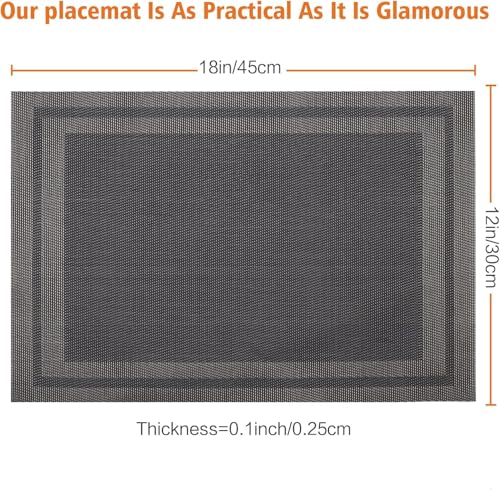 Black Vinyl Placemats Set of 12,Washable Dining PVC Table Mats - color: Black Gold, size: 12PCS 12"Wx18"L