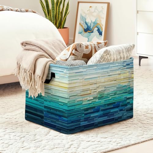 Brick Ocean Laundry Hamper, 56L Large Foldable Laundry Basket with Handles, for Family Clothes, Toy Storage Bin, Blankets,Decorative Organizer for Shelves & Closet Home Decor Bedroom & Nursery - color: Brick Ocean
