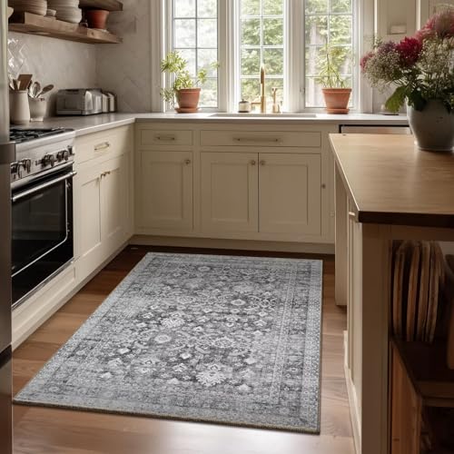 Washable 3x5 Entryway Rug, Non-Slip Door Mat, Charcoal/Grey - color: Charcoal/Grey, size: 3' x 5' (Rectangular)