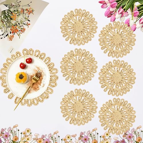 IcosaMro11.8 Inch Boho Round Woven Placemats for Dining Table Set of 6 - color: Style a -11.8 Inch, Pack of 6