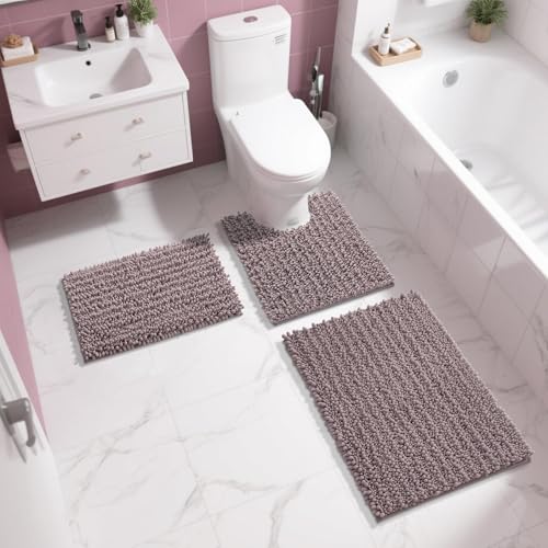 Yimobra Bathroom Rugs Non Slip Washable - Ultra Soft Absorbent Chenille Bath Mat, Quick Dry Shaggy Floor Carpet for Tub Shower, Mauve Home Decor Accessories, 24x17 Inch - color: Mauve, size: 24" X 17"