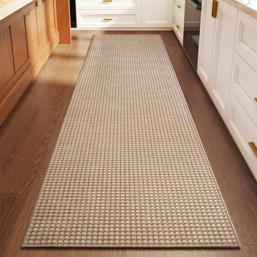 YDKGL 2x6 ft Low Pile Kitchen Runner Mat, Non Slip Washable, Brown - color: A- Brown, size: 2' x 6'