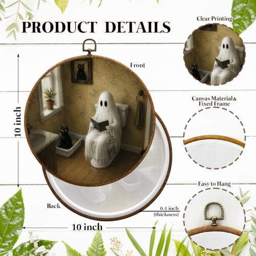 JUIOEIU Halloween Ghost Reading Black Cat Bathroom Round Wall Decor 996 - color: Bathroom ghost