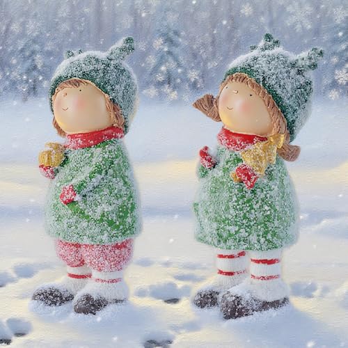 Christmas Boy Figurine with Snowy Antler Hat Small People Figurines Holding Golden Lantern Resin Freestanding Winter Holiday Decorations for Home Mantel Tabletop Display, 9"