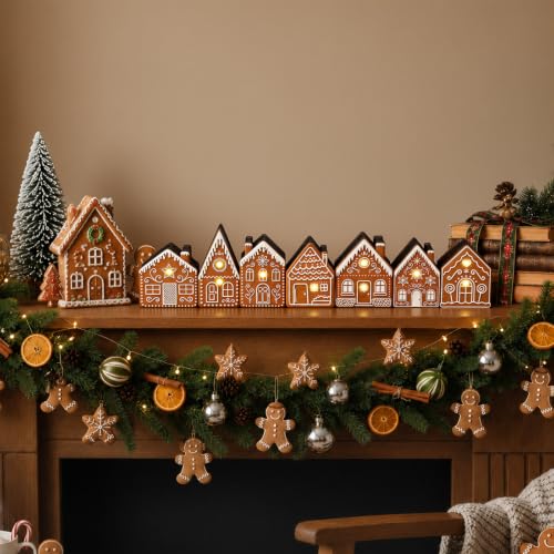 Yousoontic Christmas Table Decorations, Light up Gingerbread House Table Centerpieces Wooden Sign Decorations with LED Lights, 3D Block Xmas Decor for Christmas Tabletop Mantel Desk Home Office Party - style: Gingerbread House