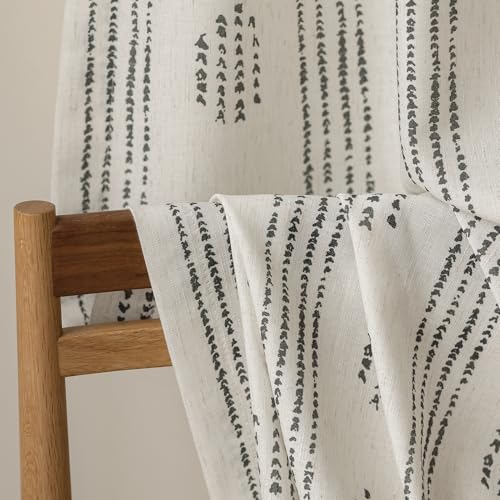 Black Linen Boho Curtains 84 Inch Farmhouse Grommet Top 2 Panels - color: Boho | Black, size: 52"W x 84"L (Pack of 2)