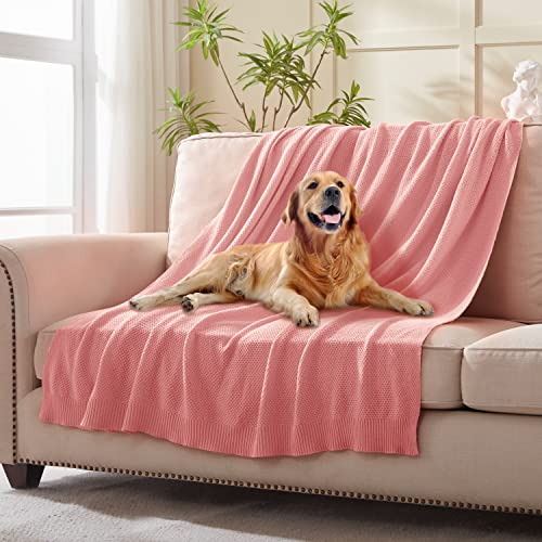 TREELY 100% Cotton Pink Knitted Throw Blanket 50"x60" - color: Pink, size: Throw(50" x 60")