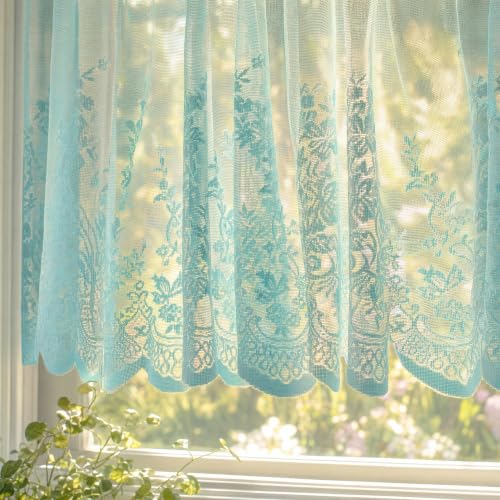 Molaxhome Lace Curtain Valance Floral Semi Sheer Curtain Window Valance