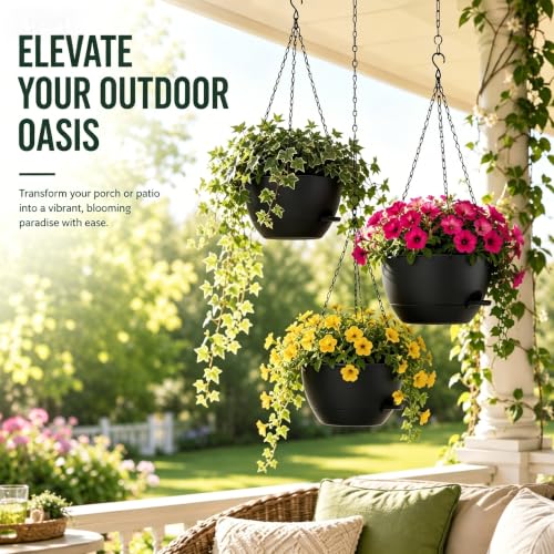2 Pack 12 Inch Self‑Watering Hanging Planters Plant Pots, Black - color: Black