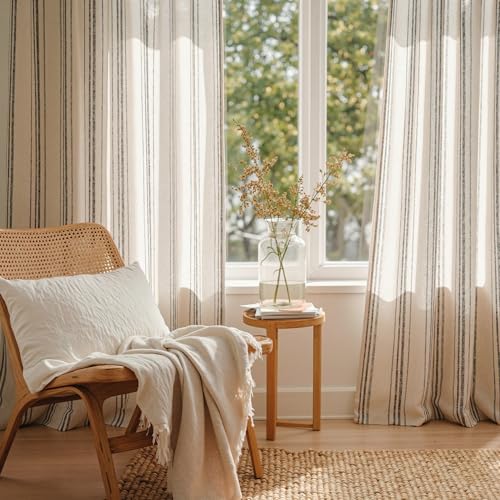MYSKY HOME Grey Striped Linen Curtains for Dining Room 102 Inches 2 Panels - color: Grey, size: 52"W x 102"L (Pack of 2)