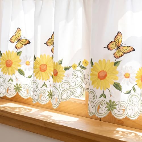 Molaxhome Beautiful Dazzling Embroidered Window Valance for Kitchen Decor - color: Yellow, size: 58"W x 14"L (Pack of 1)