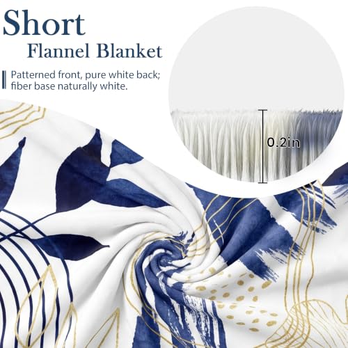 Blue Leaf Throw Blanket, Navy Blue and Gold, 60x80 in - color: Blue, size: 60"Wx80"L