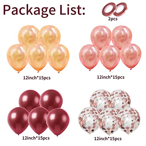 Burgundy Rose Gold 60 Packs 12 Inches Wine Red Latex Balloon - color: Burgundy Rose Gold
