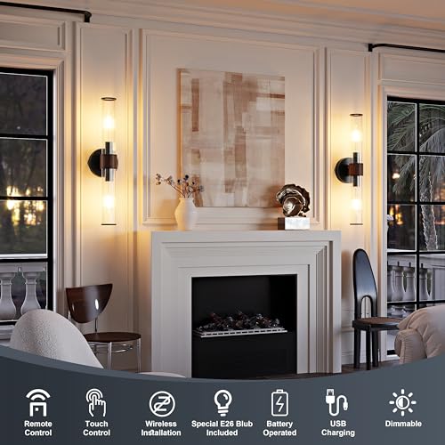 Morauroral Black Walnut Battery Operated Wall Sconces Set of 2 - color: Black Walnut