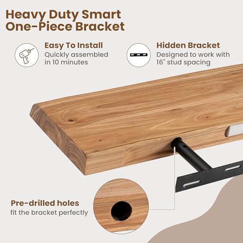 Floating Shelves for Wall, Solid Elm Wood Shelves, 20in Set of 2, Natural - color: Natural, size: Live Edge, 20inch, 2Packs