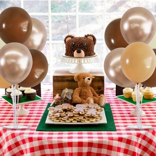 TONIFUL 4 Brown Champagne Gold Balloon Stand Balloon Centerpiece for Table - color: Brown Champagne Gold