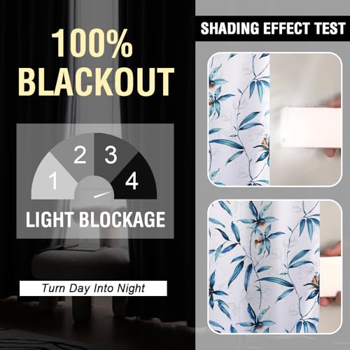 H.VERSAILTEX 100% Blackout Curtains 84 inch Length 2 Panels Set Printed Drapes Thermal Insulated Curtains for Bedroom with Black Liner Sound Proof Curtains, Bella Vista Indigo - color: Bella Vista Indigo, size: 52"W x 84"L (Pack of 2)