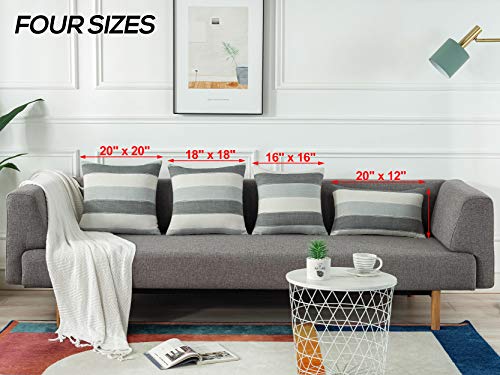 AmHoo Pack of 2 Farmhouse Stripe Check Throw Pillow Covers Set Case Cotton Linen Decorative Pillowcases Cushion Cover for Couch Bench Sofa 12x20Inch Dark Grey Beige - color: Dark Gray Beige, size: 20" x 12" (Pack of 2)
