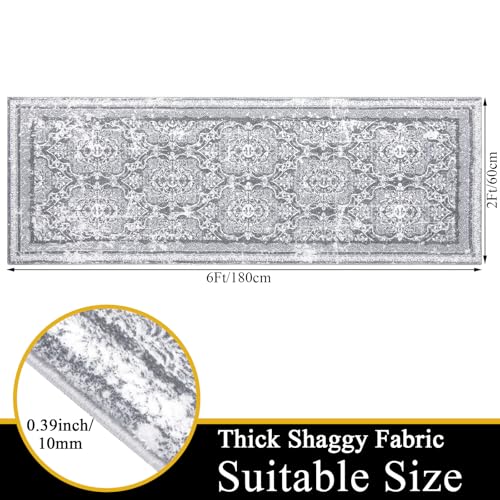 Vaukki Hallway Runner 2x6 ft, Grey Vintage Shaggy Soft Kitchen Rug - color: Grey, size: 2' x 6'(Runner)