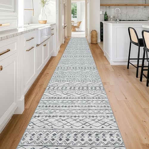 KUTA Extra Long Runners for Hallways 2.6x20ft Washable Grey Boho Runners - color: Grey, size: 2'7" x 20' (Runner)
