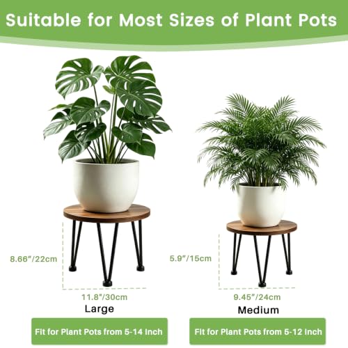 Vigordream Metal Plant Stand Indoor, Heavy Duty Wood Single Planter Holder - size: Medium