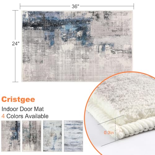 CRISTGEE Door Mat, Front Indoor Door Mat Faux Wool Non-Slip Entryway Rug Absorbent Abstract Throw Rug for Indoor Entrance Hallway Laundry Room, High Traffic Areas, 24 x 36 Inches, Sky Blue/Gray - color: Sky Blue/Gray, size: 2' x 3' (Rectangular)