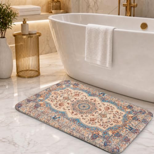 Memory Foam Bath Rug, Extra Thick Fluffy Bathroom Mat, Cashmere-Like Plush Microfiber, Super Water Absorbent Quick Dry, Non Slip Bath Mat for Bathroom Floor, Tub, Bohemian Home Decor - color: Blue Boho, size: 1'8" x 2'8" (Oblong)