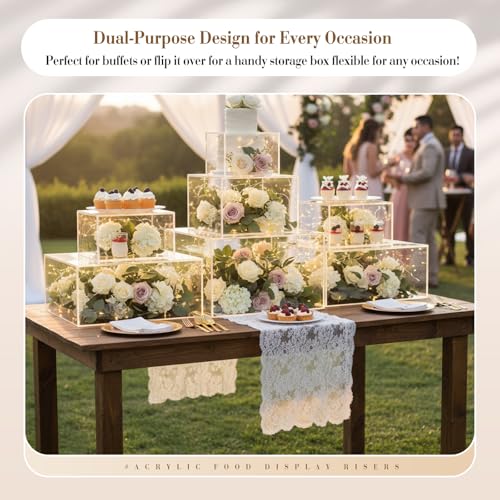 Leinuosen 7 Pcs Extra Large Acrylic Buffet Risers, 8-14" Square, Clear - color: Clear, size: 8" to 14", style: Square