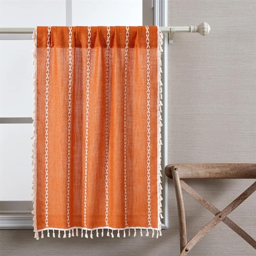 RoomTalks Fall Color Boho Farmhouse Kitchen Curtains 36 Inch Length French Striped Modern Vintage Chic Textured Orange Autumn Short Cafe Curtains for Small Window Kitchen Bathroom - color: Orange, size: 24"W x 36"L (Pack of 2)